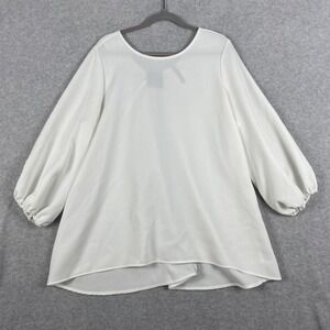 IC by Connie K White Balloon Sleeve Blouse Bow Back Womens XL Minimalist Artsy